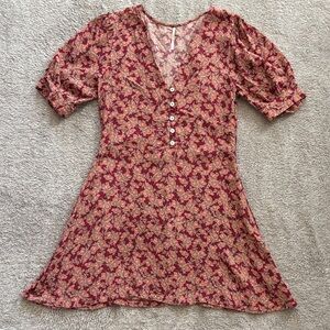 Free People Floral Mini Dress - Red and Pink